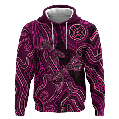 Australia Breast Cancer Support Zip Hoodie Pink Dragonflies Aboriginal Art