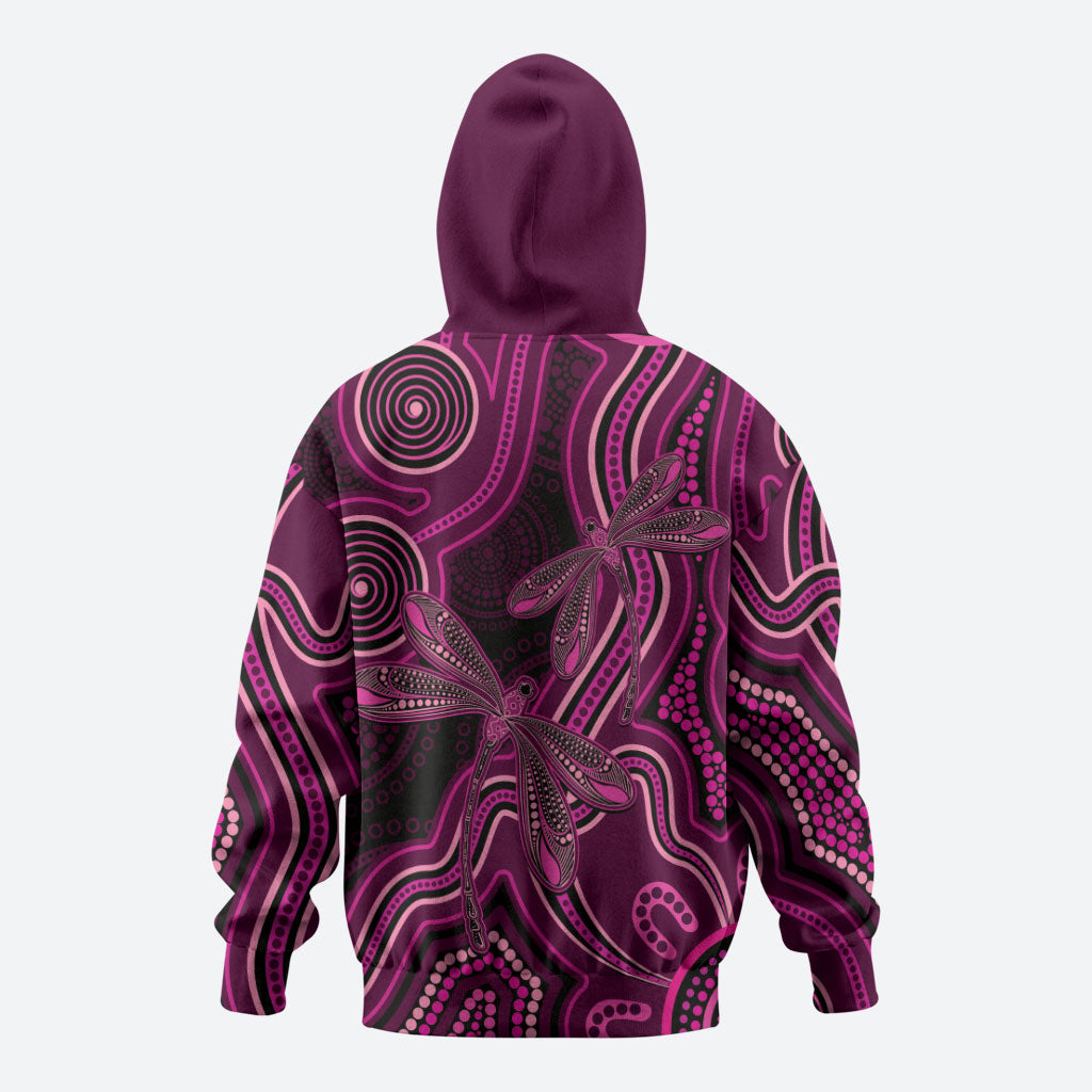 Australia Breast Cancer Support Zip Hoodie Pink Dragonflies Aboriginal Art