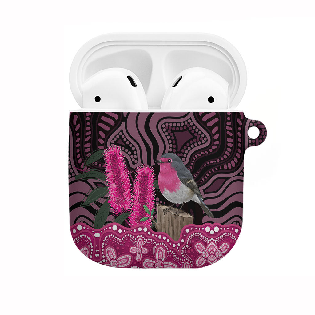 Australia Indigenous AirPods Case Breast Cancer Pink Robin Bottlebrush Aboriginal Art
