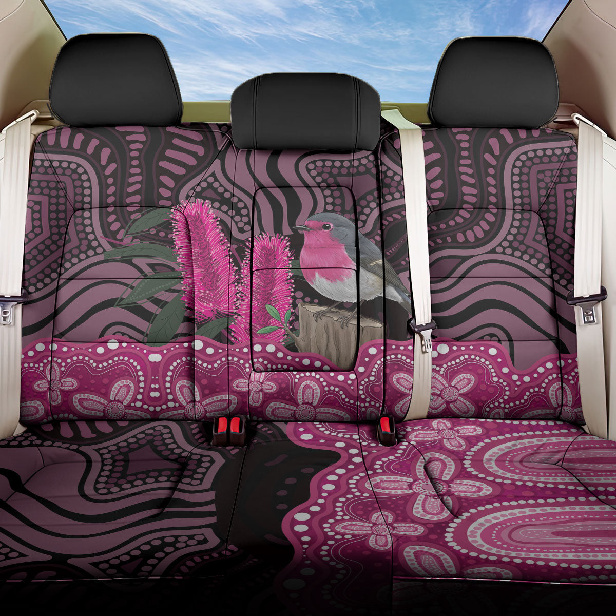 Australia Indigenous Back Car Seat Cover Breast Cancer Pink Robin Bottlebrush Aboriginal Art