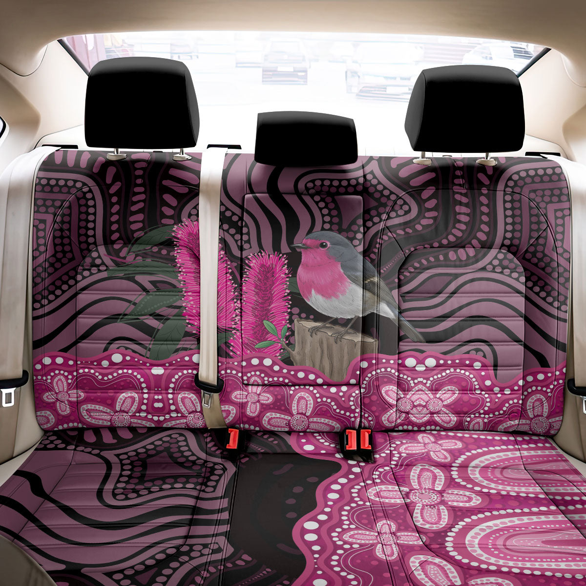 Australia Indigenous Back Car Seat Cover Breast Cancer Pink Robin Bottlebrush Aboriginal Art