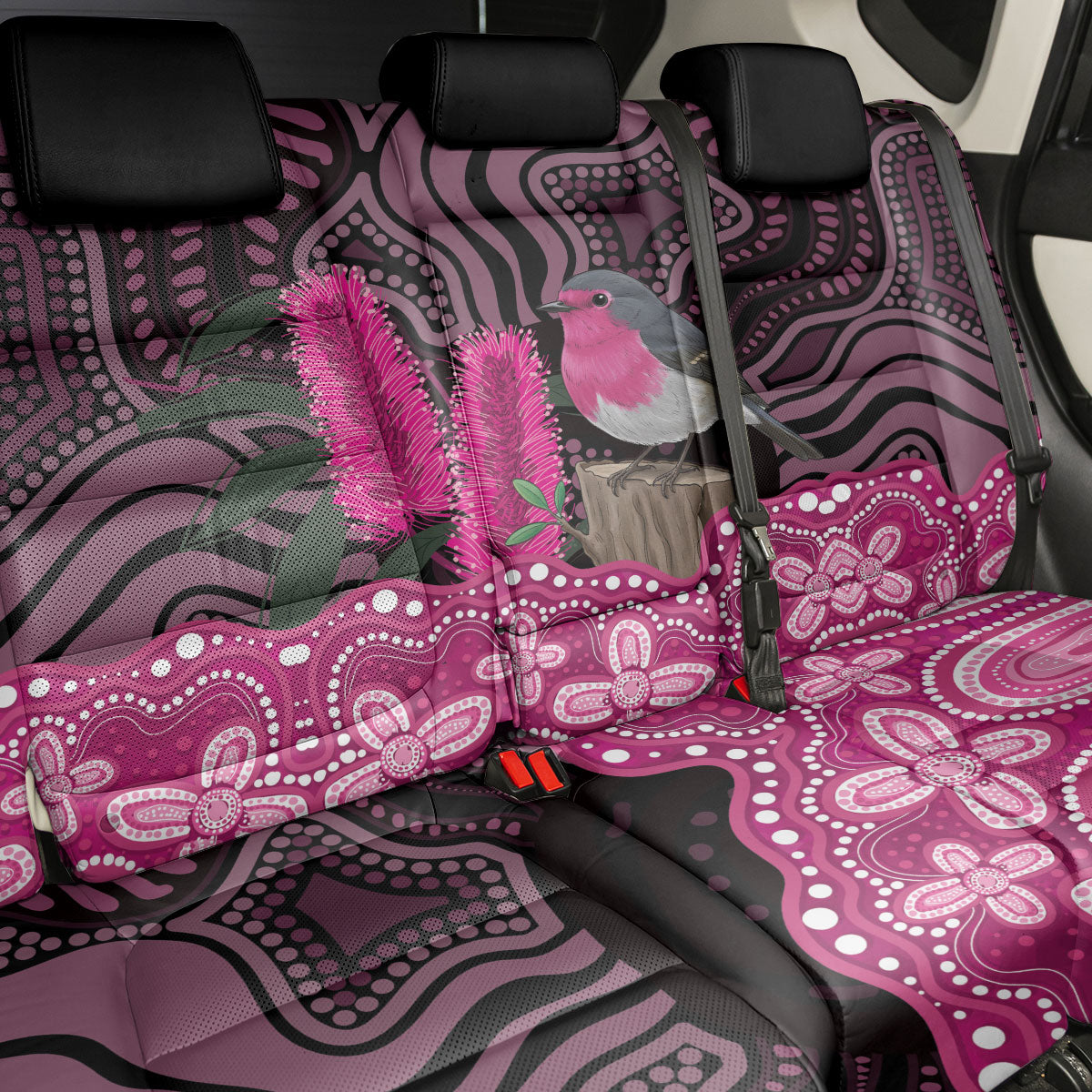 Australia Indigenous Back Car Seat Cover Breast Cancer Pink Robin Bottlebrush Aboriginal Art