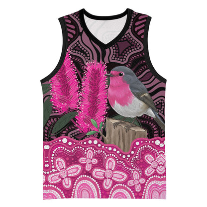 Australia Indigenous Basketball Jersey Breast Cancer Pink Robin Bottlebrush Aboriginal Art