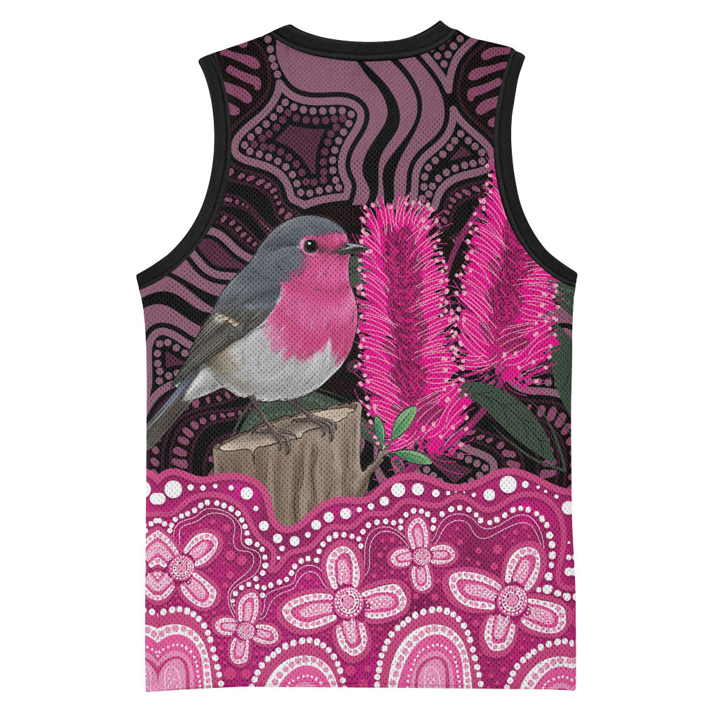 Australia Indigenous Basketball Jersey Breast Cancer Pink Robin Bottlebrush Aboriginal Art
