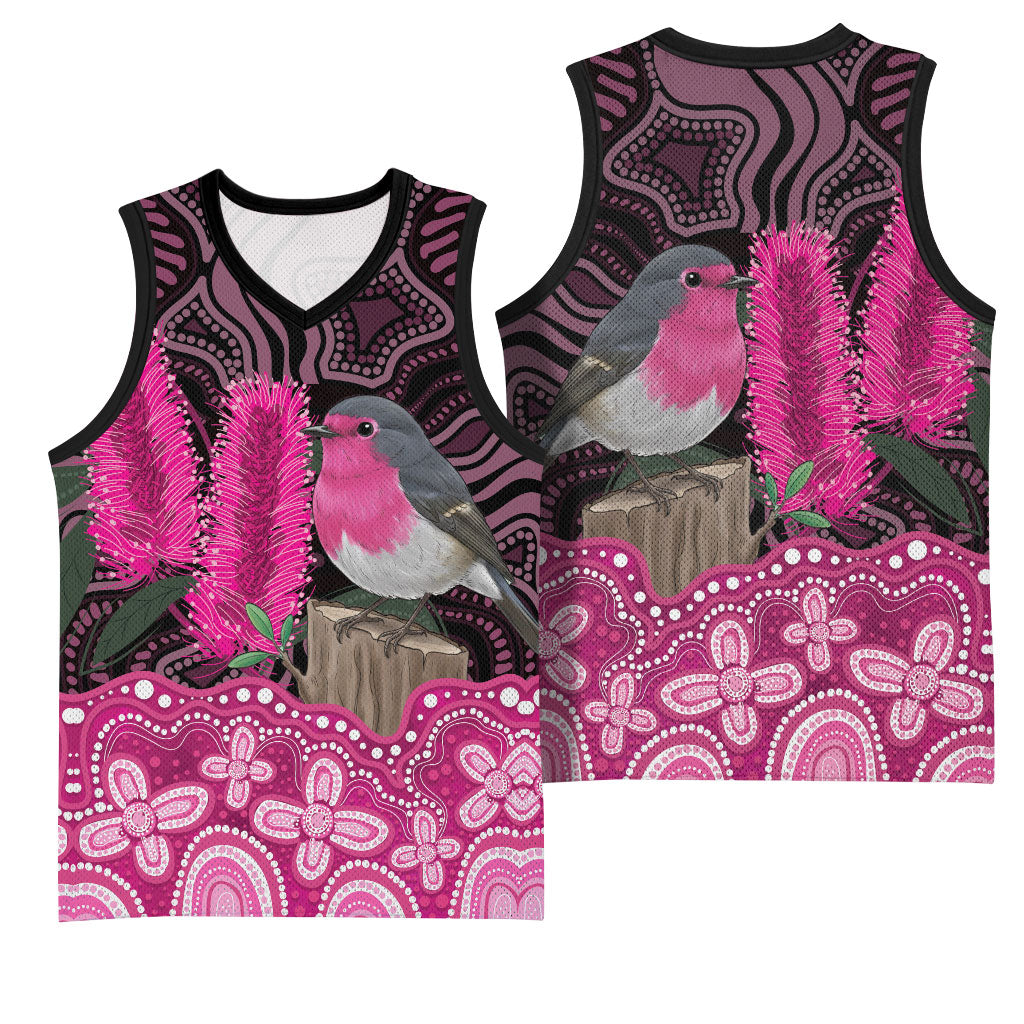 Australia Indigenous Basketball Jersey Breast Cancer Pink Robin Bottlebrush Aboriginal Art