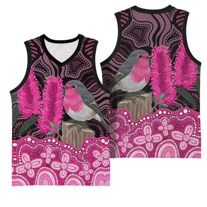 Australia Indigenous Basketball Jersey Breast Cancer Pink Robin Bottlebrush Aboriginal Art