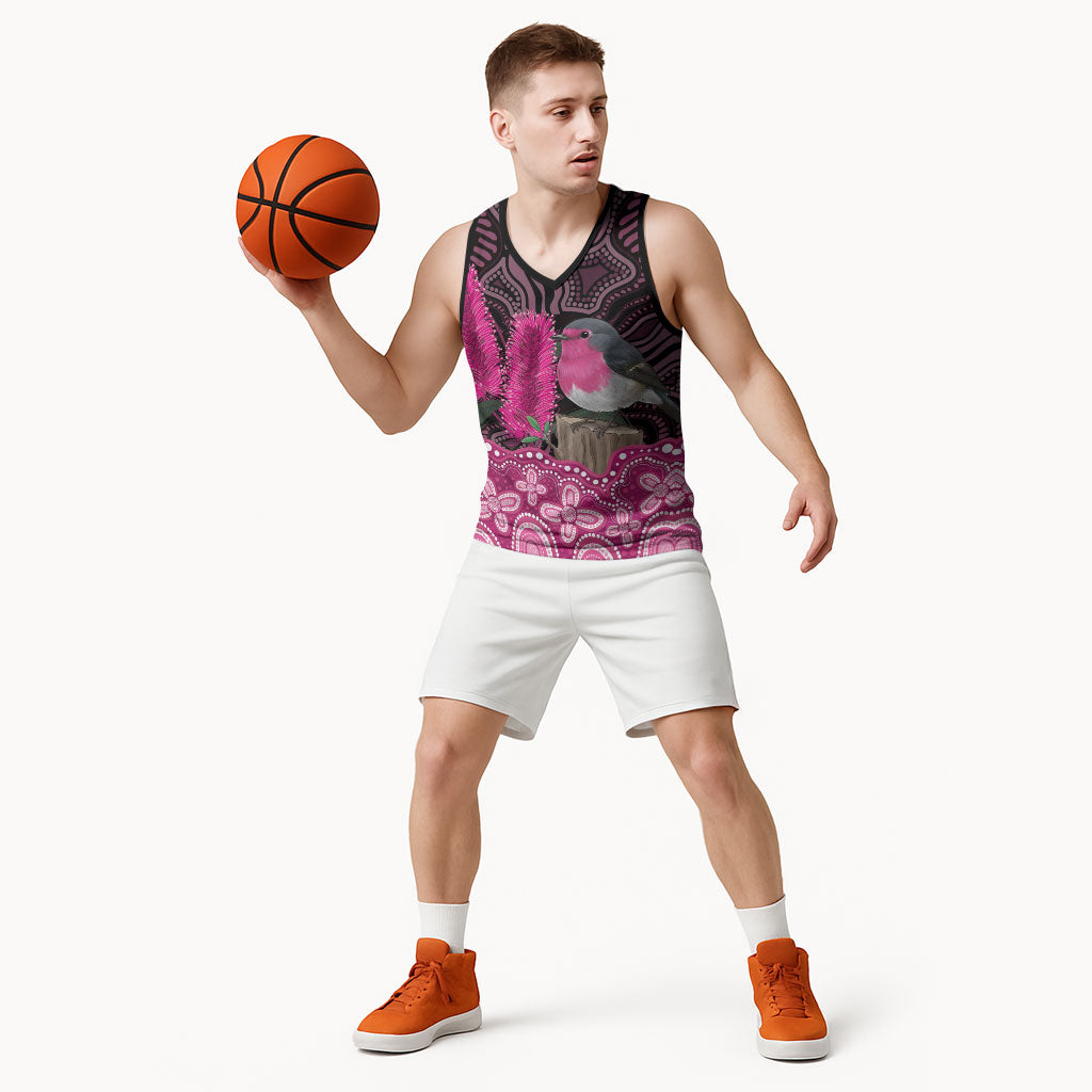 Australia Indigenous Basketball Jersey Breast Cancer Pink Robin Bottlebrush Aboriginal Art