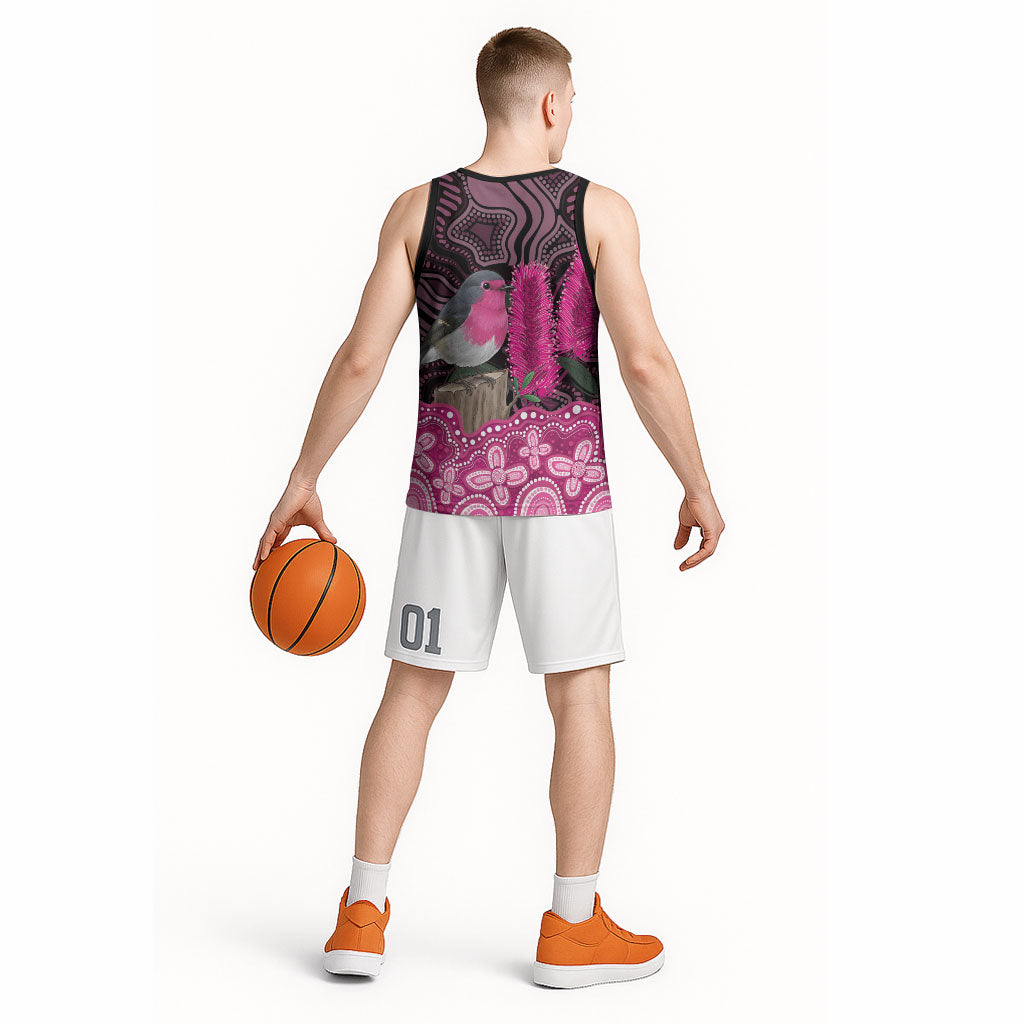 Australia Indigenous Basketball Jersey Breast Cancer Pink Robin Bottlebrush Aboriginal Art