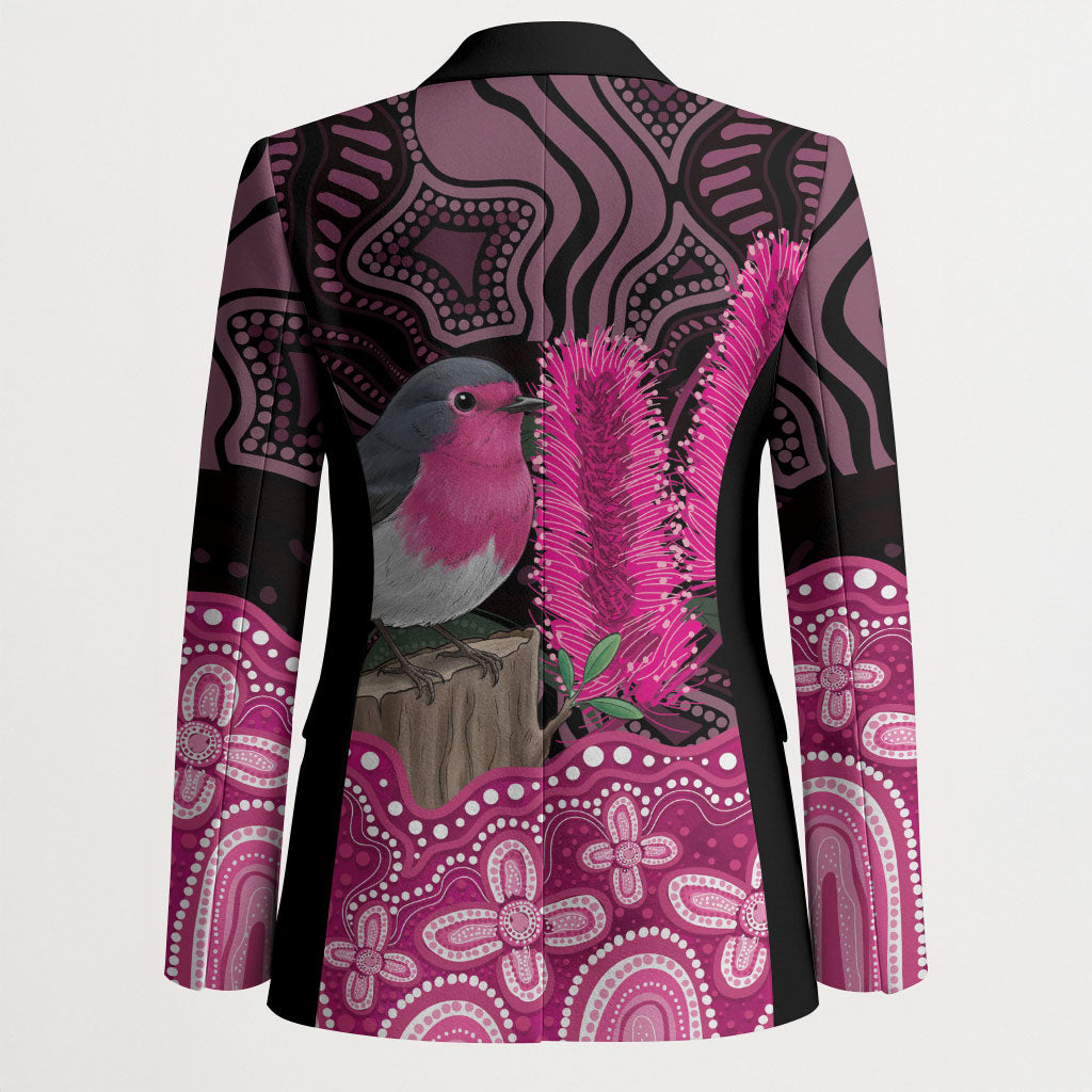 Australia Indigenous Blazer Breast Cancer Pink Robin Bottlebrush Aboriginal Art