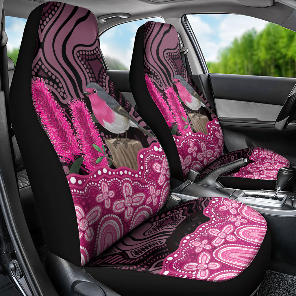 Australia Indigenous Car Seat Cover Breast Cancer Pink Robin Bottlebrush Aboriginal Art