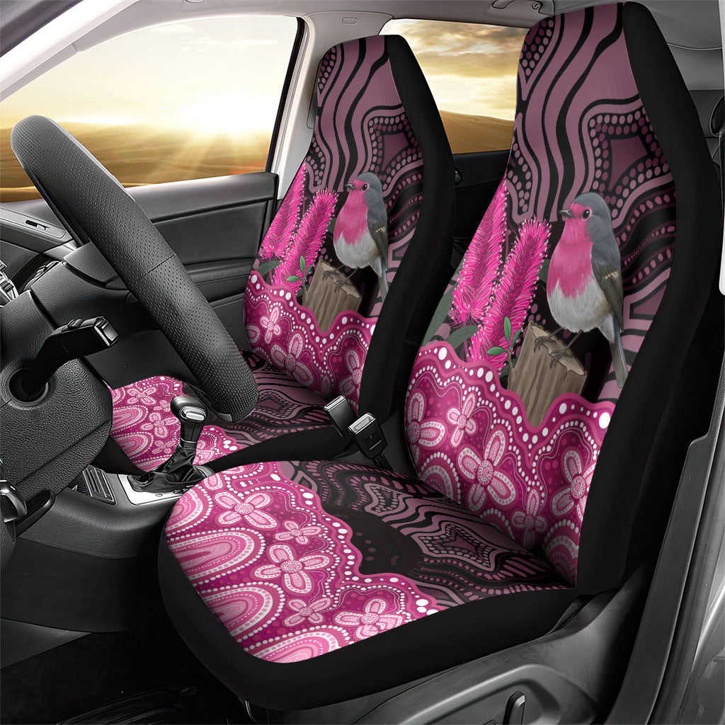 Australia Indigenous Car Seat Cover Breast Cancer Pink Robin Bottlebrush Aboriginal Art