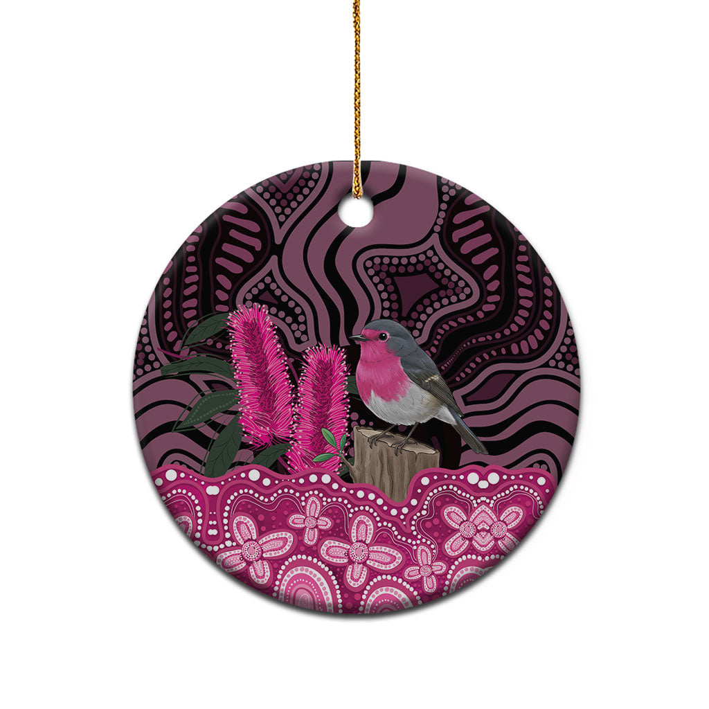 Australia Indigenous Ceramic Ornament Breast Cancer Pink Robin Bottlebrush Aboriginal Art