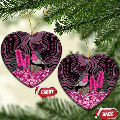 Australia Indigenous Ceramic Ornament Breast Cancer Pink Robin Bottlebrush Aboriginal Art