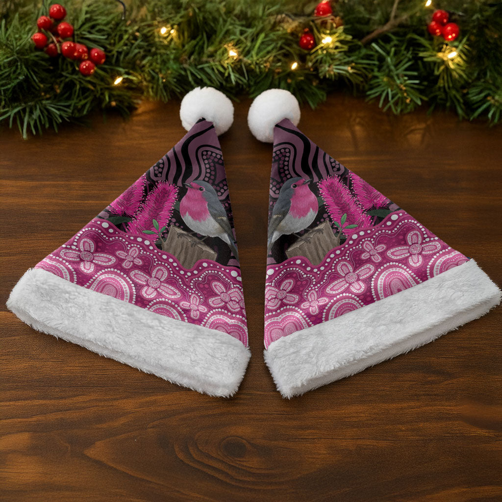 Australia Indigenous Christmas Santa Hat Breast Cancer Pink Robin Bottlebrush Aboriginal Art