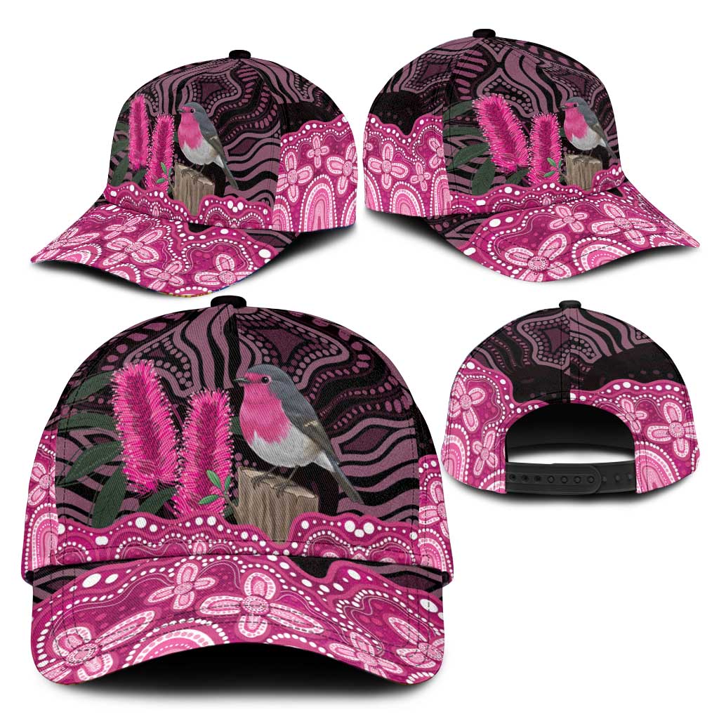 Australia Indigenous Classic Cap Breast Cancer Pink Robin Bottlebrush Aboriginal Art