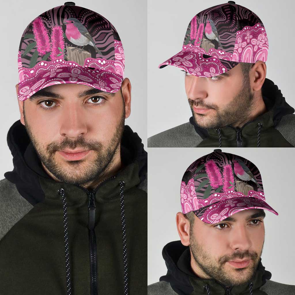 Australia Indigenous Classic Cap Breast Cancer Pink Robin Bottlebrush Aboriginal Art