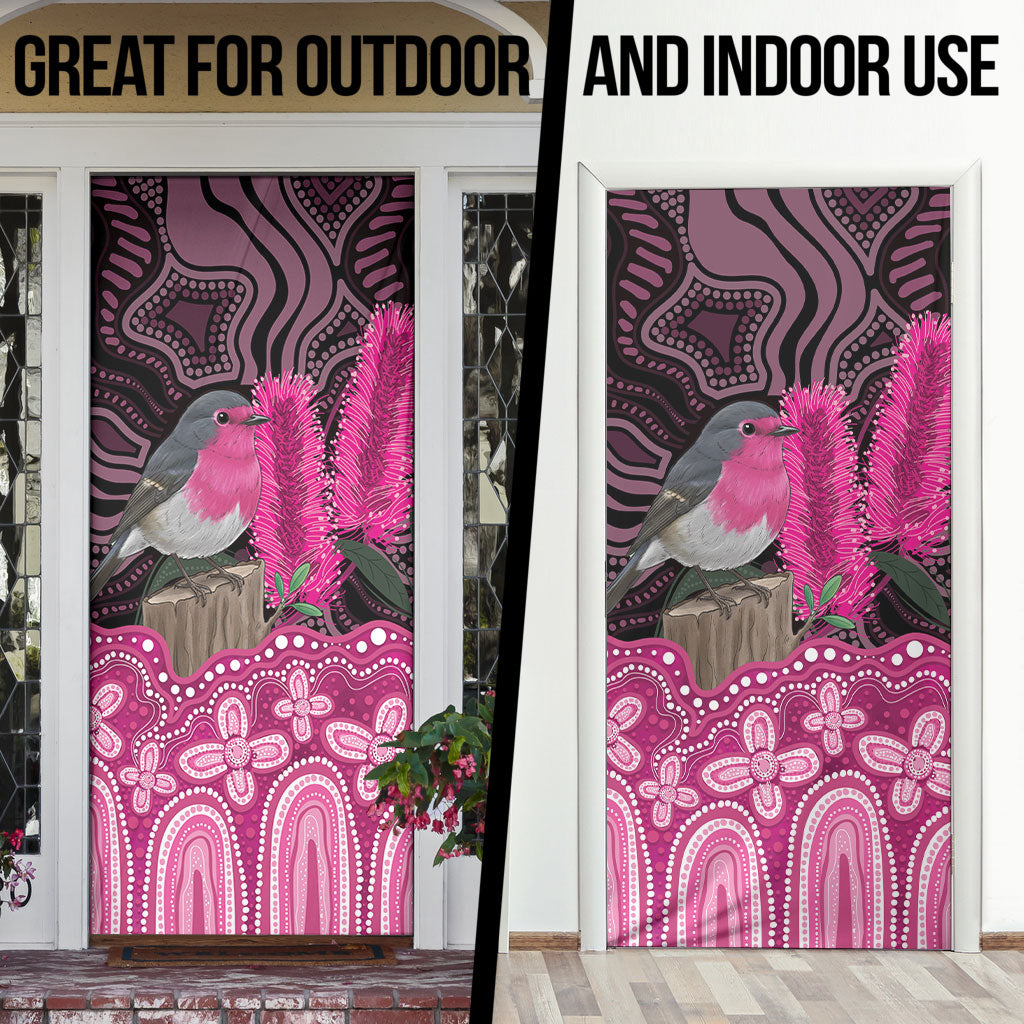Australia Indigenous Door Cover Breast Cancer Pink Robin Bottlebrush Aboriginal Art