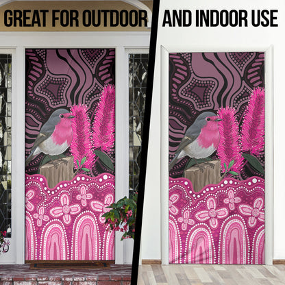 Australia Indigenous Door Cover Breast Cancer Pink Robin Bottlebrush Aboriginal Art