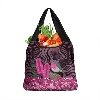 Australia Indigenous Grocery Bag Breast Cancer Pink Robin Bottlebrush Aboriginal Art