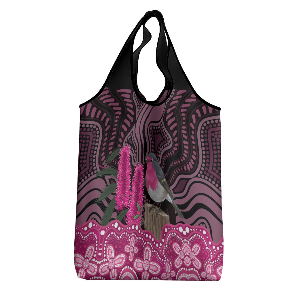 Australia Indigenous Grocery Bag Breast Cancer Pink Robin Bottlebrush Aboriginal Art