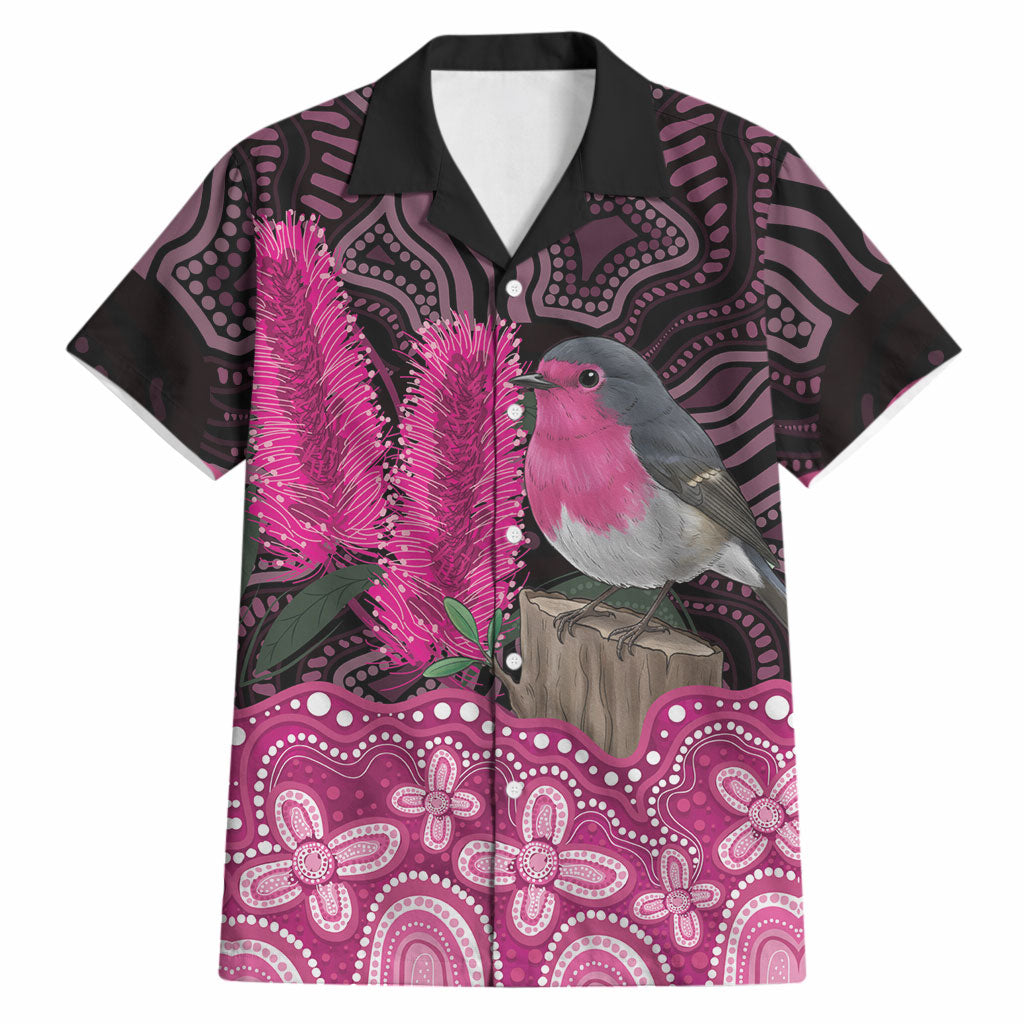Australia Indigenous Hawaiian Shirt Breast Cancer Pink Robin Bottlebrush Aboriginal Art