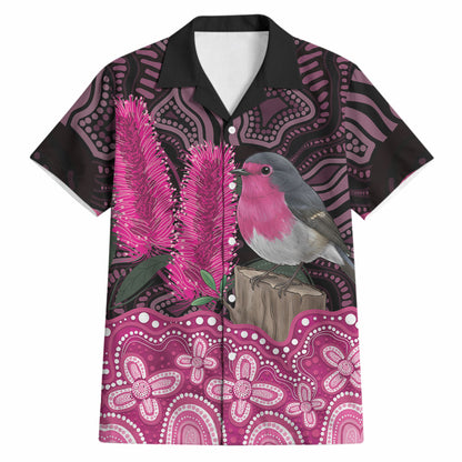 Australia Indigenous Hawaiian Shirt Breast Cancer Pink Robin Bottlebrush Aboriginal Art