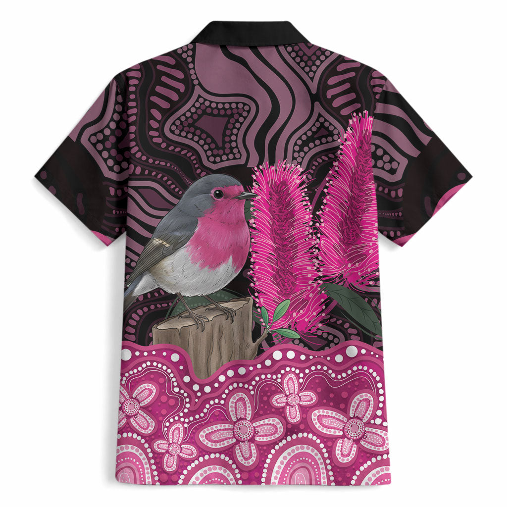 Australia Indigenous Hawaiian Shirt Breast Cancer Pink Robin Bottlebrush Aboriginal Art