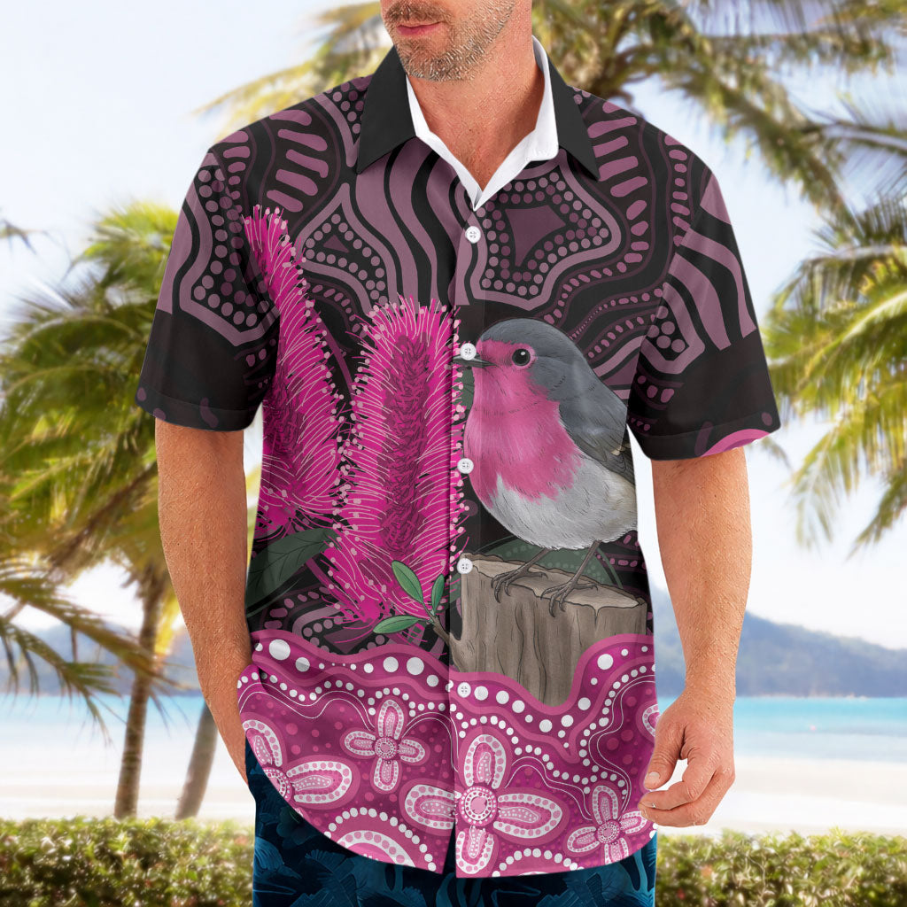 Australia Indigenous Hawaiian Shirt Breast Cancer Pink Robin Bottlebrush Aboriginal Art