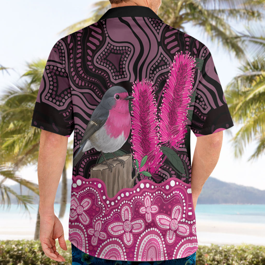 Australia Indigenous Hawaiian Shirt Breast Cancer Pink Robin Bottlebrush Aboriginal Art