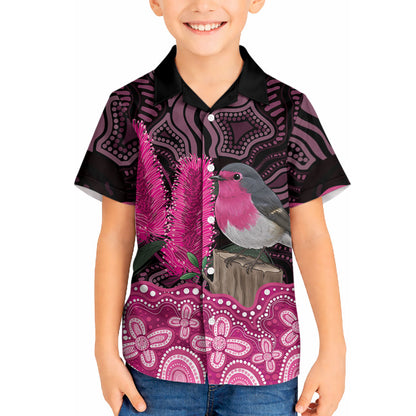Australia Indigenous Hawaiian Shirt Breast Cancer Pink Robin Bottlebrush Aboriginal Art