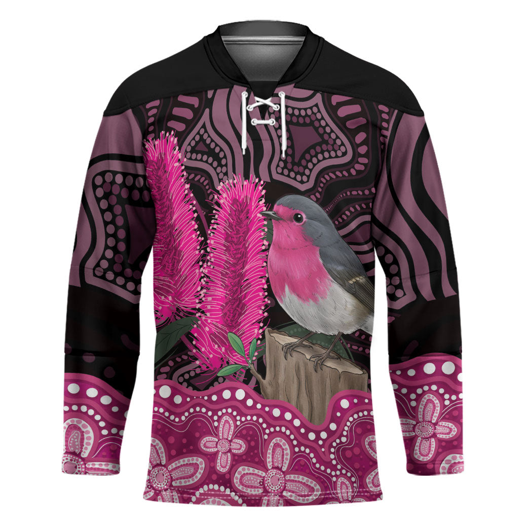 Australia Indigenous Hockey Jersey Breast Cancer Pink Robin Bottlebrush Aboriginal Art