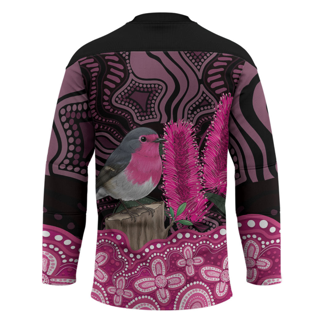 Australia Indigenous Hockey Jersey Breast Cancer Pink Robin Bottlebrush Aboriginal Art