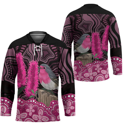 Australia Indigenous Hockey Jersey Breast Cancer Pink Robin Bottlebrush Aboriginal Art