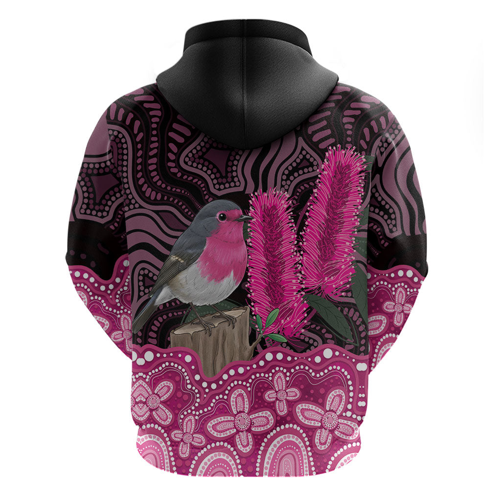 Australia Indigenous Hoodie Breast Cancer Pink Robin Bottlebrush Aboriginal Art
