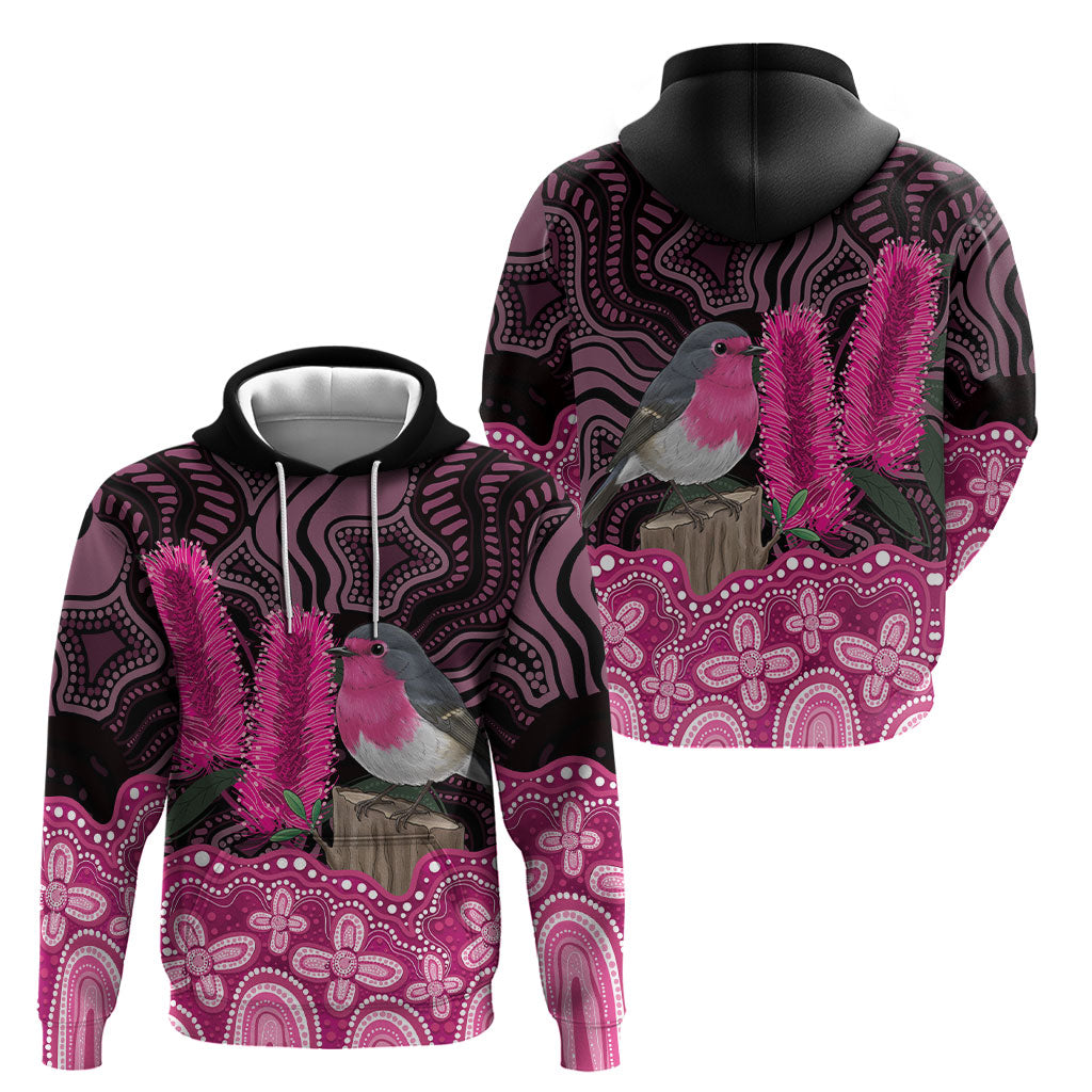 Australia Indigenous Hoodie Breast Cancer Pink Robin Bottlebrush Aboriginal Art