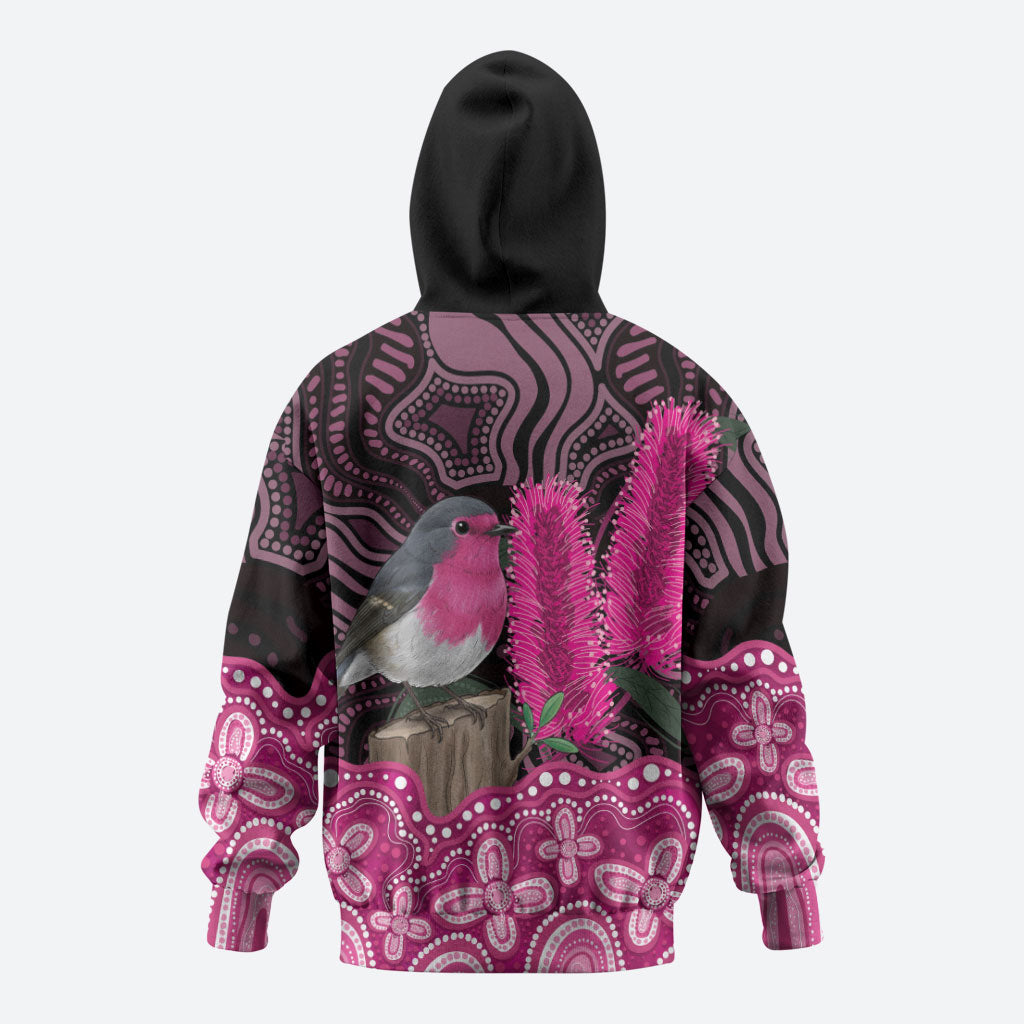 Australia Indigenous Hoodie Breast Cancer Pink Robin Bottlebrush Aboriginal Art