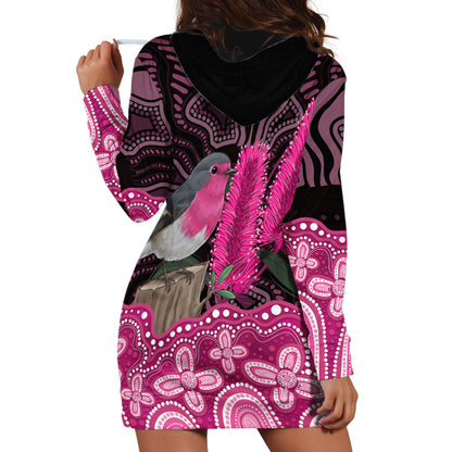 Australia Indigenous Hoodie Dress Breast Cancer Pink Robin Bottlebrush Aboriginal Art