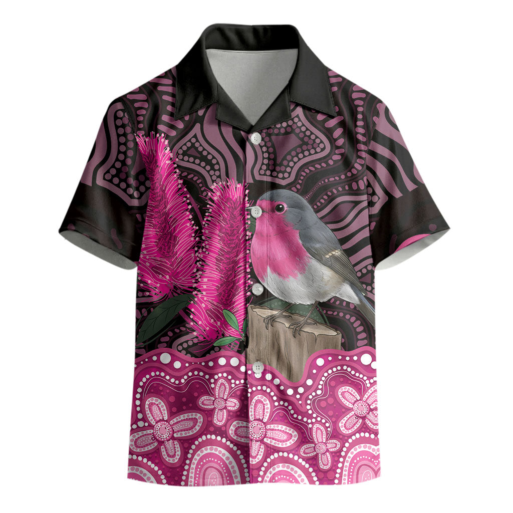 Australia Indigenous Kid Hawaiian Shirt Breast Cancer Pink Robin Bottlebrush Aboriginal Art