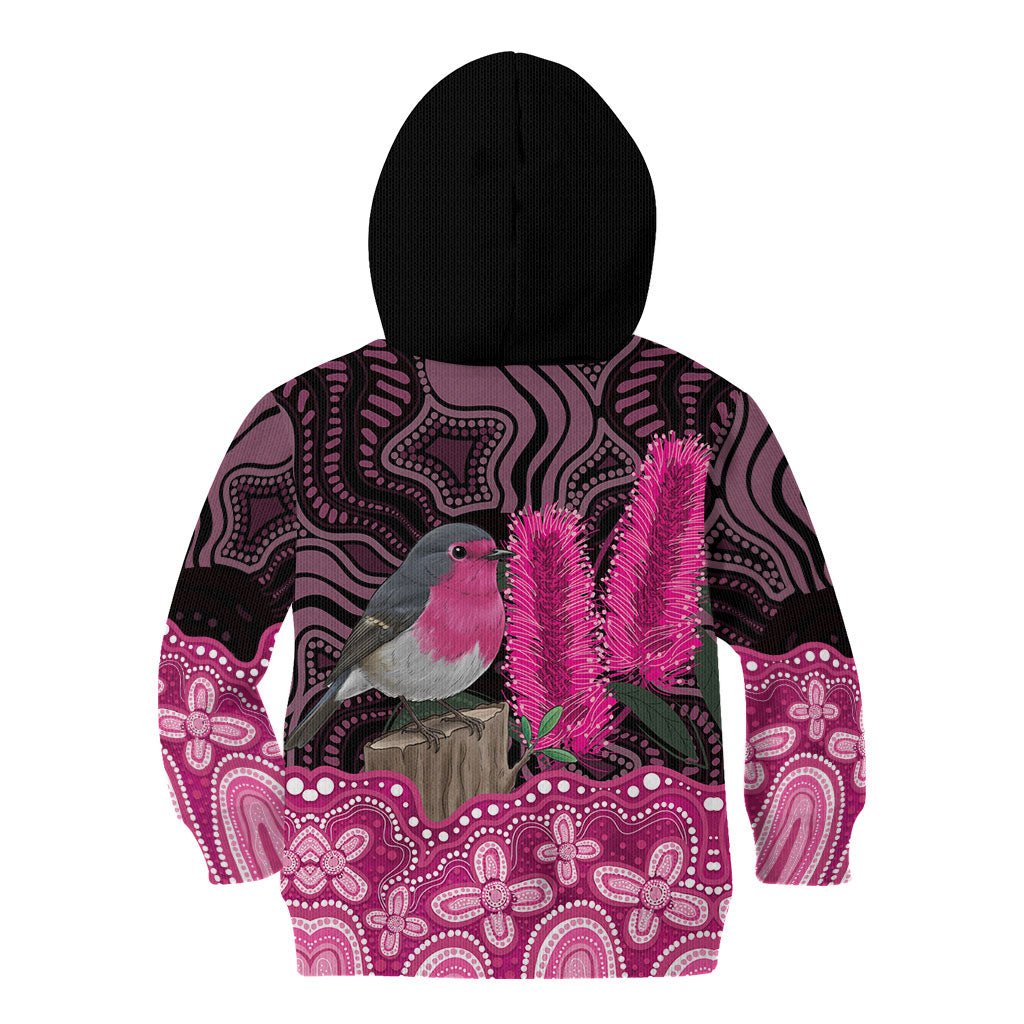 Australia Indigenous Kid Hoodie Breast Cancer Pink Robin Bottlebrush Aboriginal Art