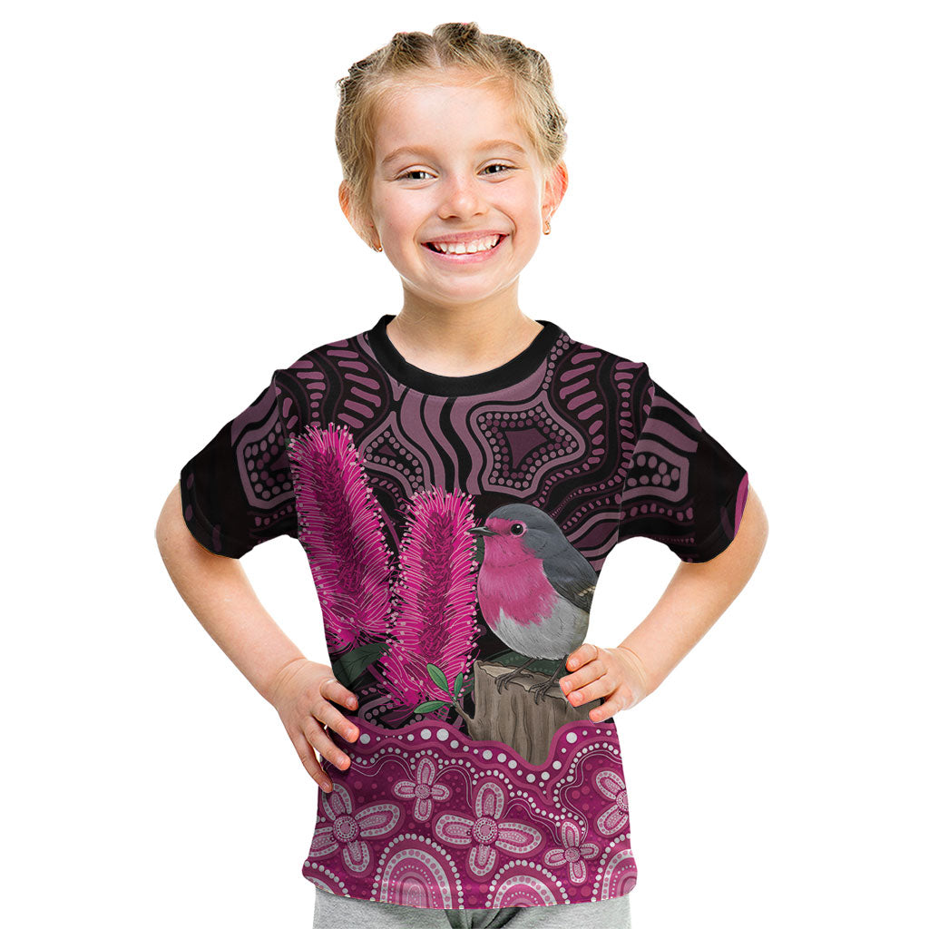 Australia Indigenous Kid T Shirt Breast Cancer Pink Robin Bottlebrush Aboriginal Art