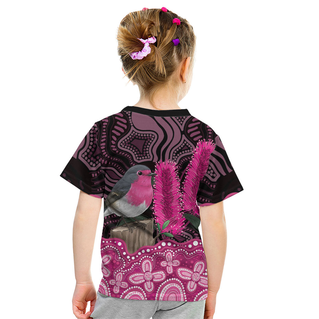 Australia Indigenous Kid T Shirt Breast Cancer Pink Robin Bottlebrush Aboriginal Art