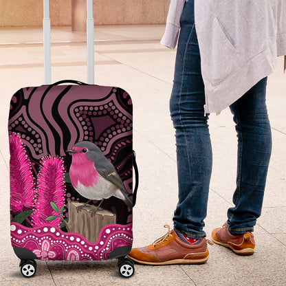 Australia Indigenous Luggage Cover Breast Cancer Pink Robin Bottlebrush Aboriginal Art