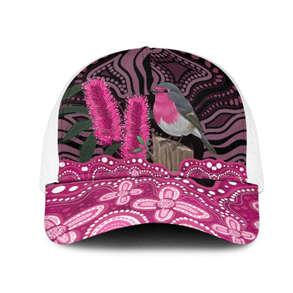 Australia Indigenous Mesh Trucker Cap Breast Cancer Pink Robin Bottlebrush Aboriginal Art