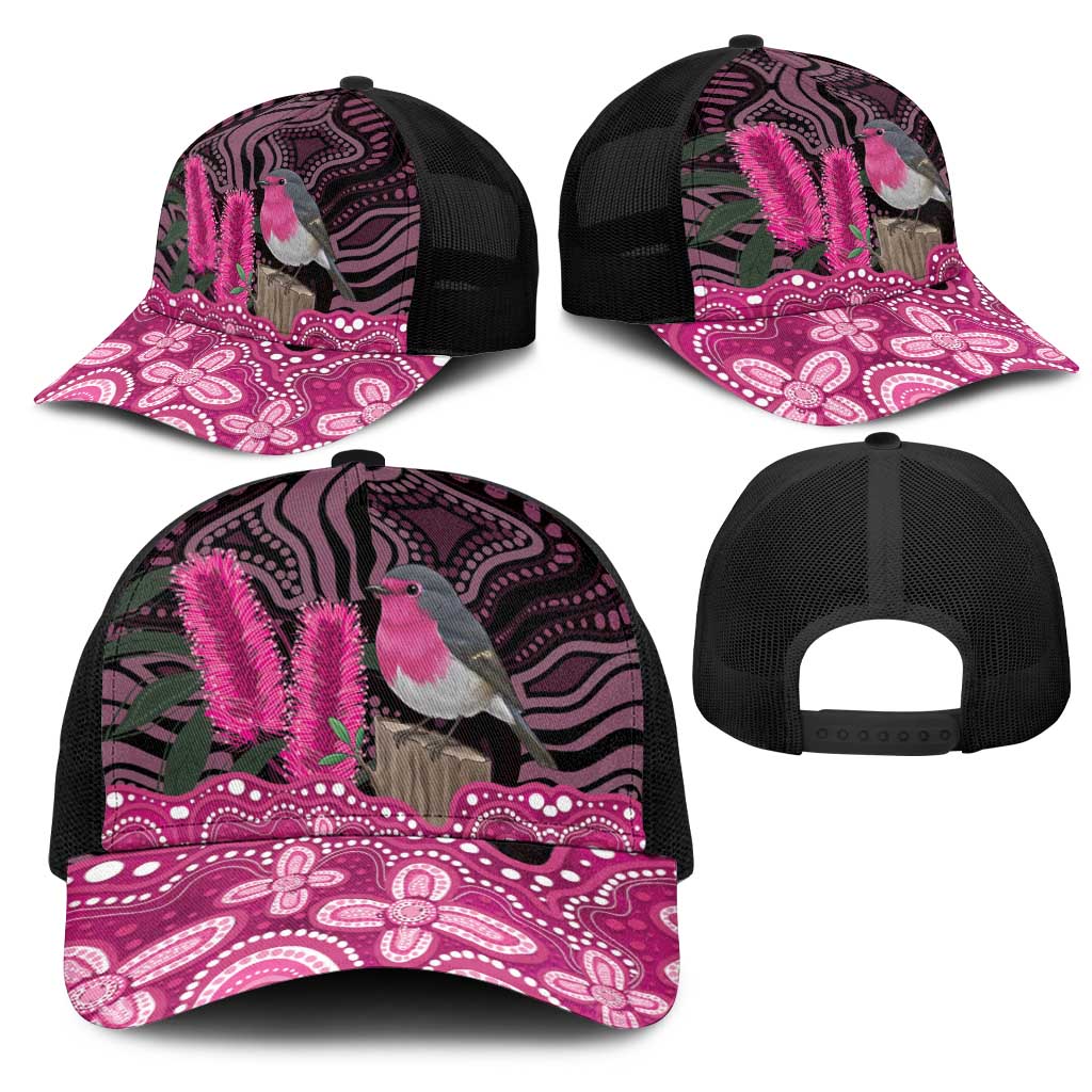 Australia Indigenous Mesh Trucker Cap Breast Cancer Pink Robin Bottlebrush Aboriginal Art