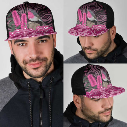 Australia Indigenous Mesh Trucker Cap Breast Cancer Pink Robin Bottlebrush Aboriginal Art