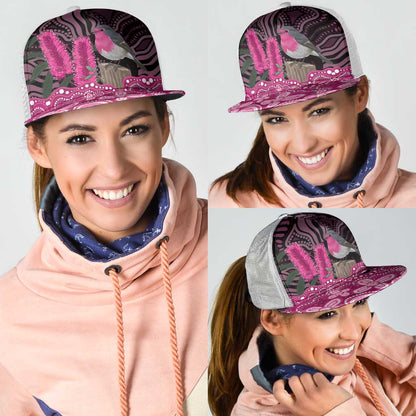 Australia Indigenous Mesh Trucker Cap Breast Cancer Pink Robin Bottlebrush Aboriginal Art