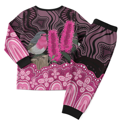 Australia Indigenous Christmas Pajama Set Breast Cancer Pink Robin Bottlebrush Aboriginal Art