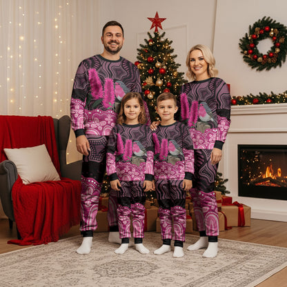 Australia Indigenous Christmas Pajama Set Breast Cancer Pink Robin Bottlebrush Aboriginal Art
