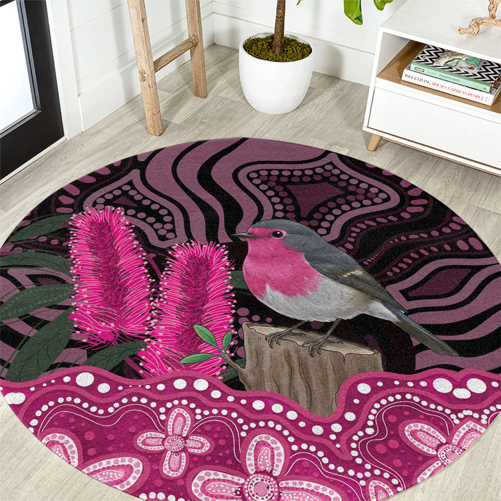 Australia Indigenous Round Carpet Breast Cancer Pink Robin Bottlebrush Aboriginal Art