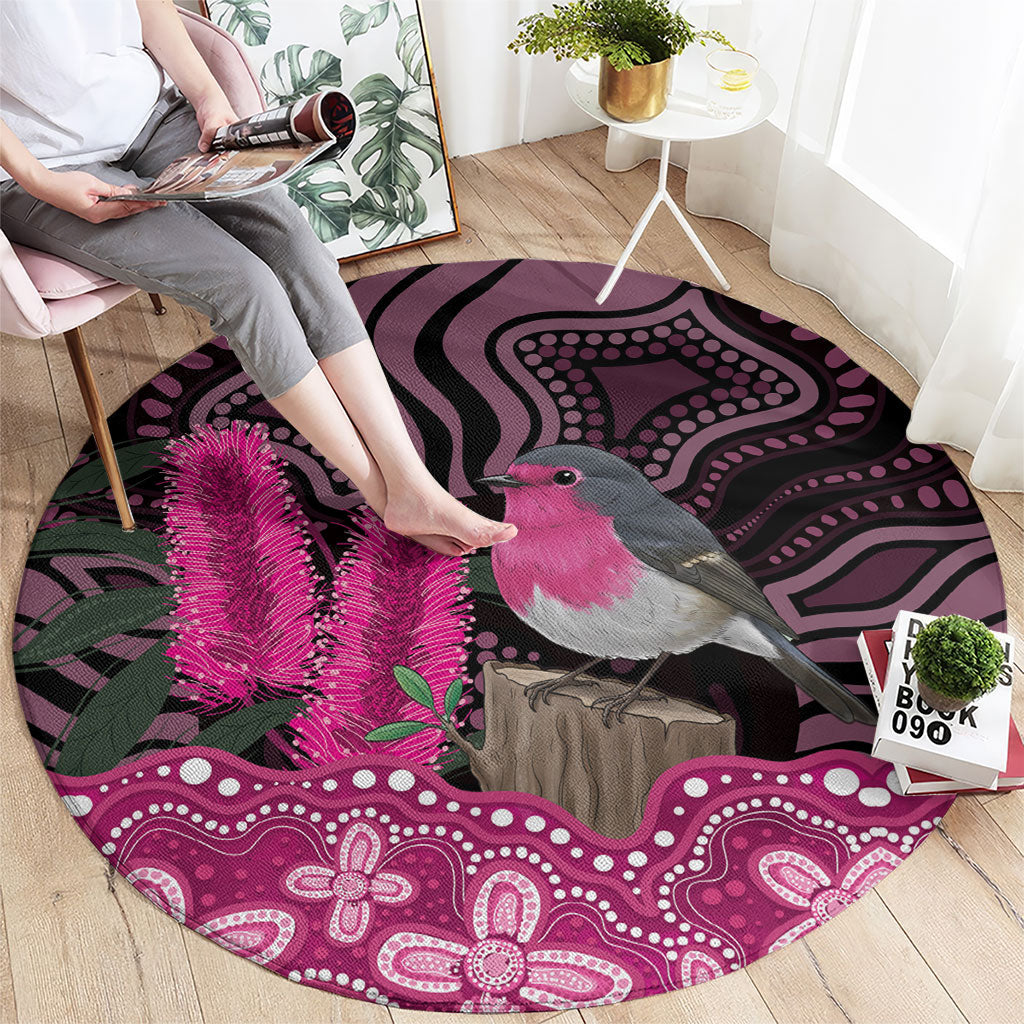 Australia Indigenous Round Carpet Breast Cancer Pink Robin Bottlebrush Aboriginal Art